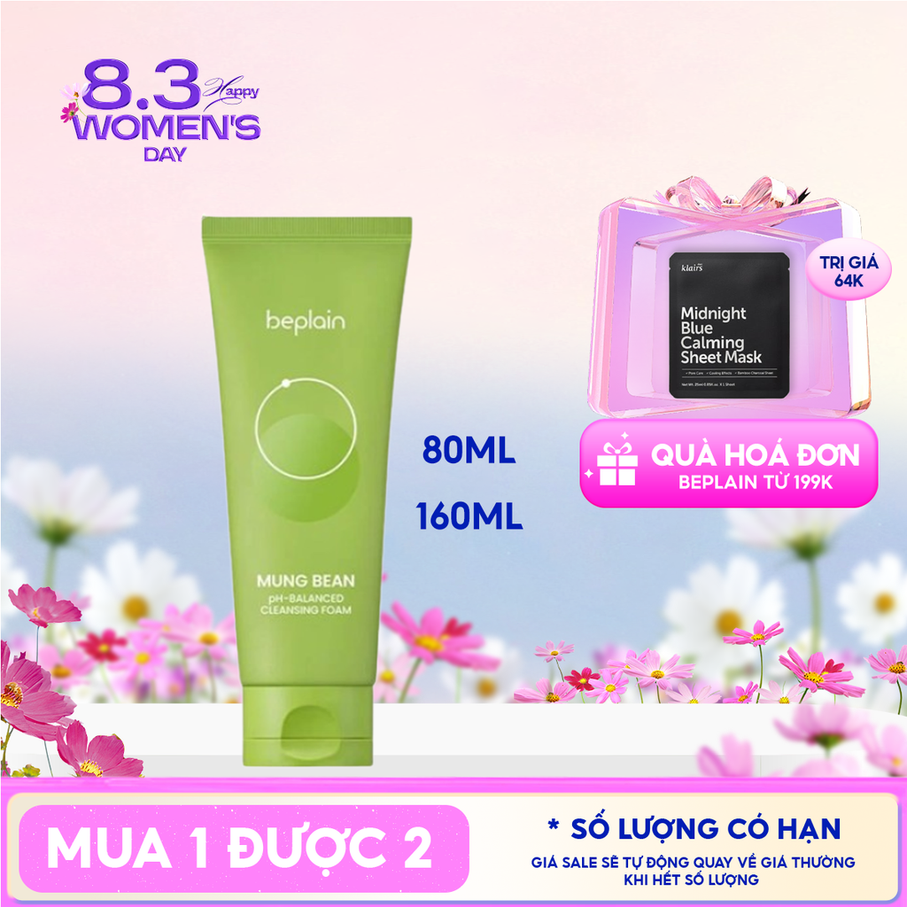 Sữa Rửa Mặt Beplain Chiết Xuất Đậu Xanh Cân Bằng Độ pH Mung Bean pH-Balanced Cleansing Foam