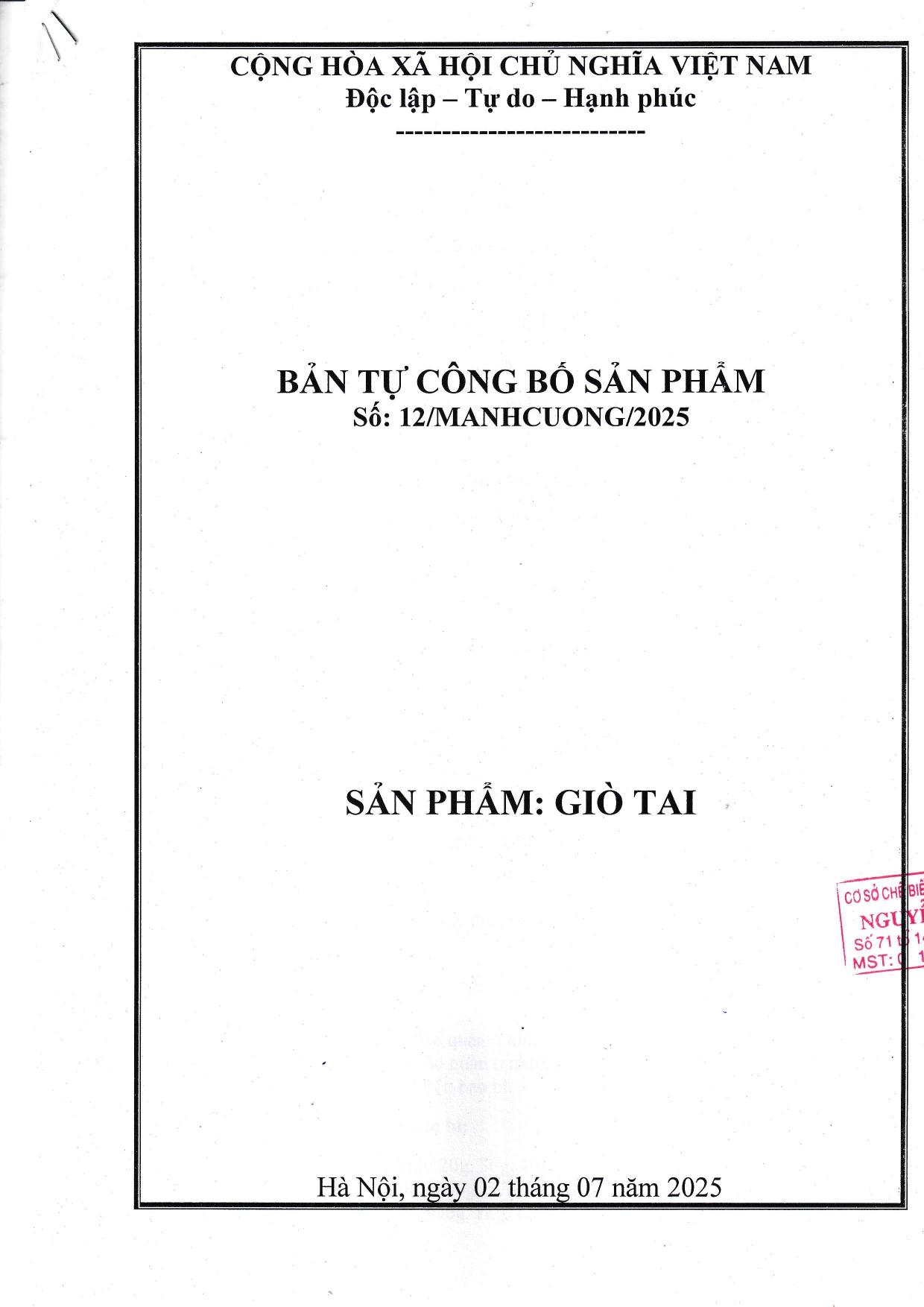 Công bố sản phẩm giò tai 2025