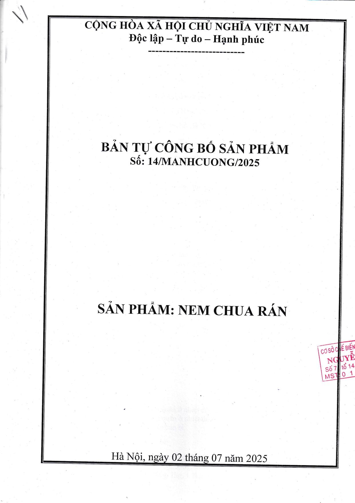 Công bố sản phẩm chả cá 2025