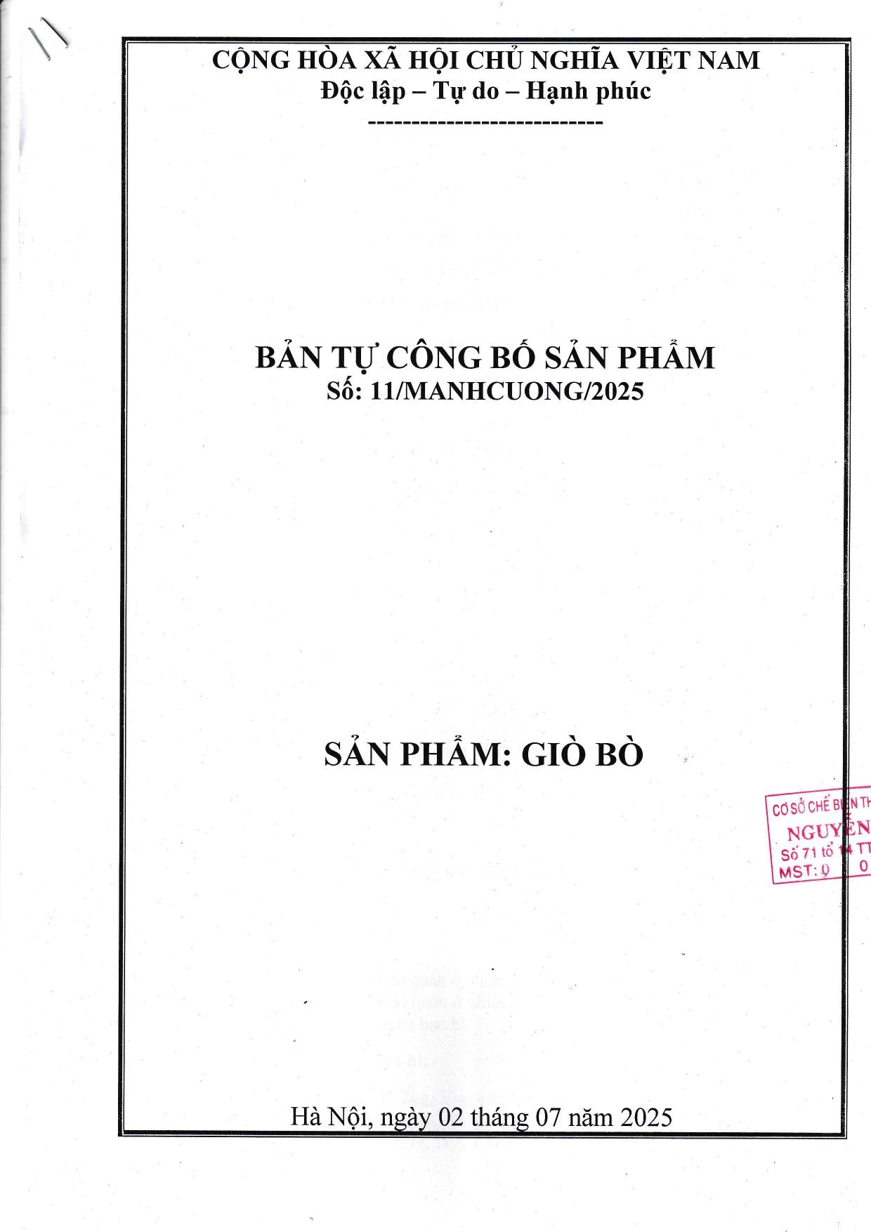 Công bố sản phẩm giò bò 2025