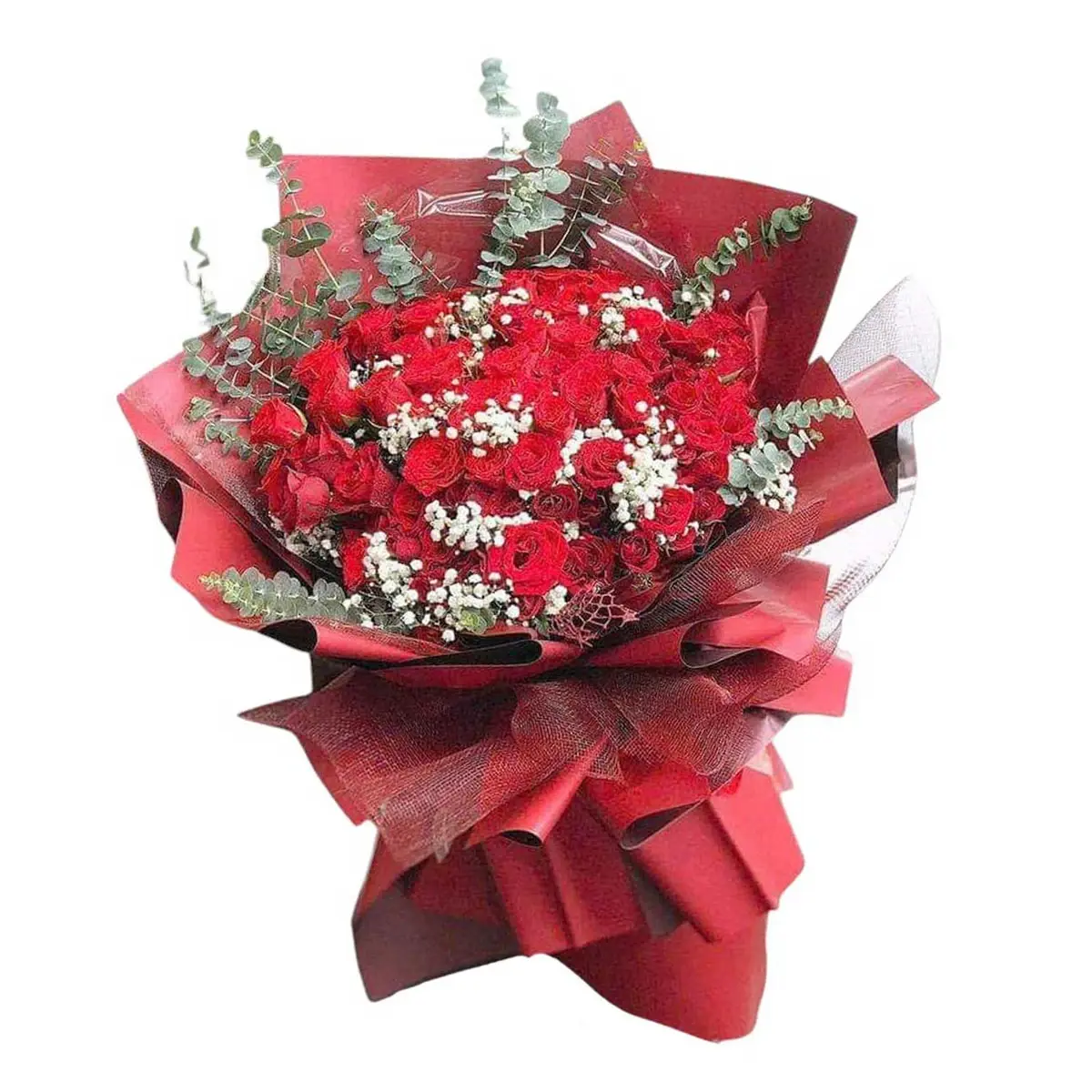 Bó hoa hồng đỏ và baby