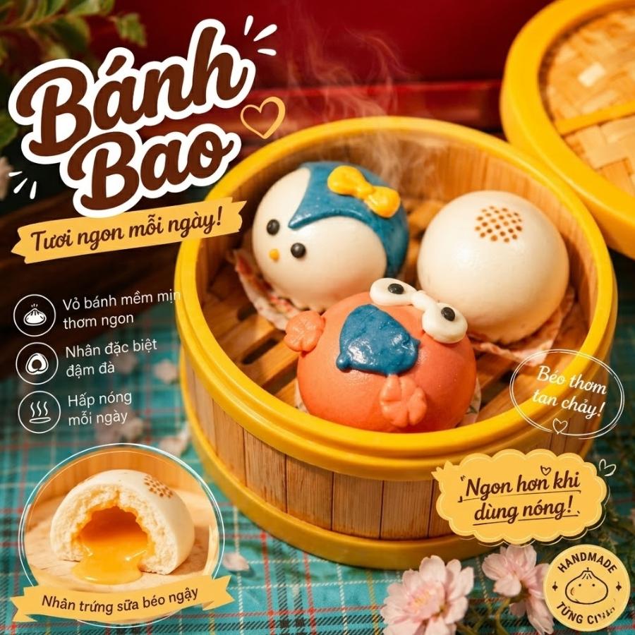 Bánh bao ngộ nghĩnh mix vị kim sa trứng chảy, socola, xúc xích phô mai