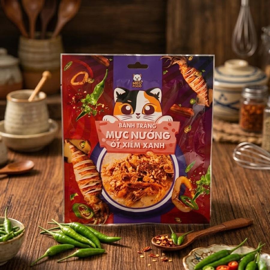 Bánh tráng mực nướng ớt xiêm xanh