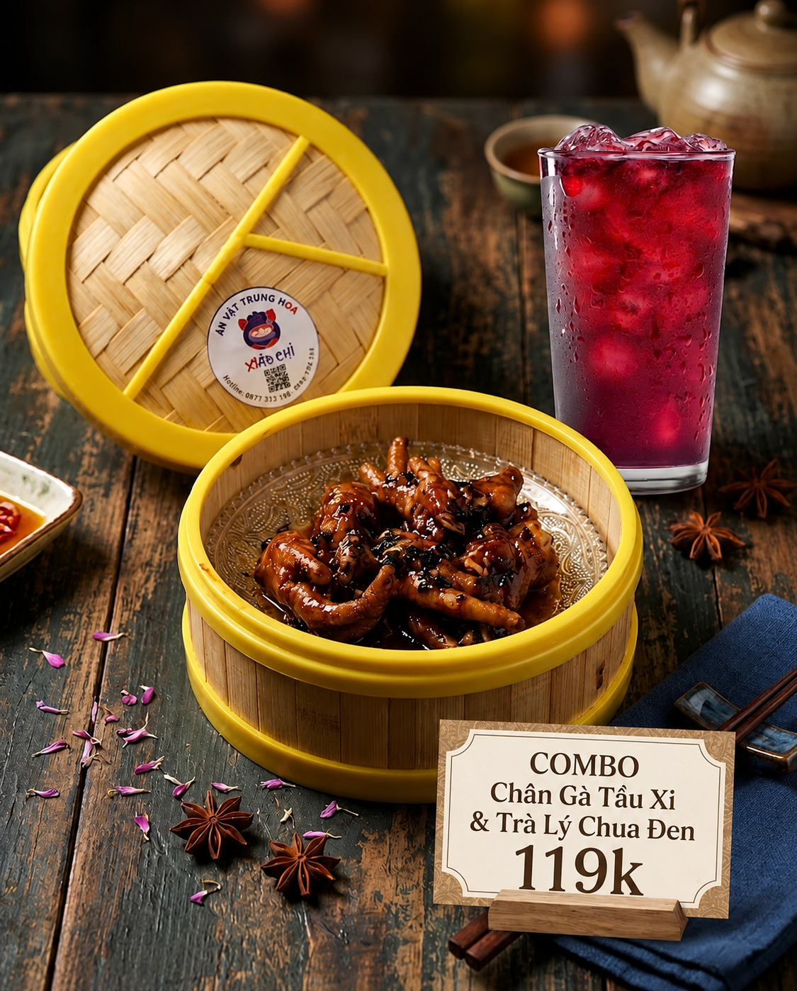 Combo chân gà tầu xì & Trà lý chua đen