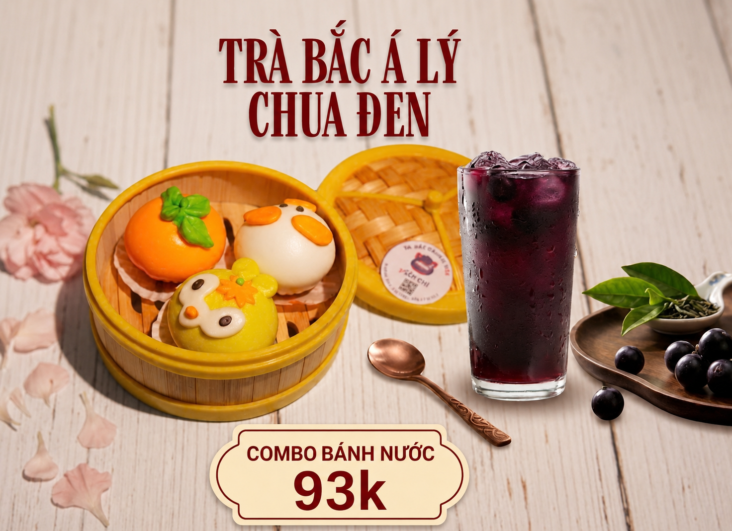 Combo bánh bao mix vị & Trà Bắc Á Lý chua đen