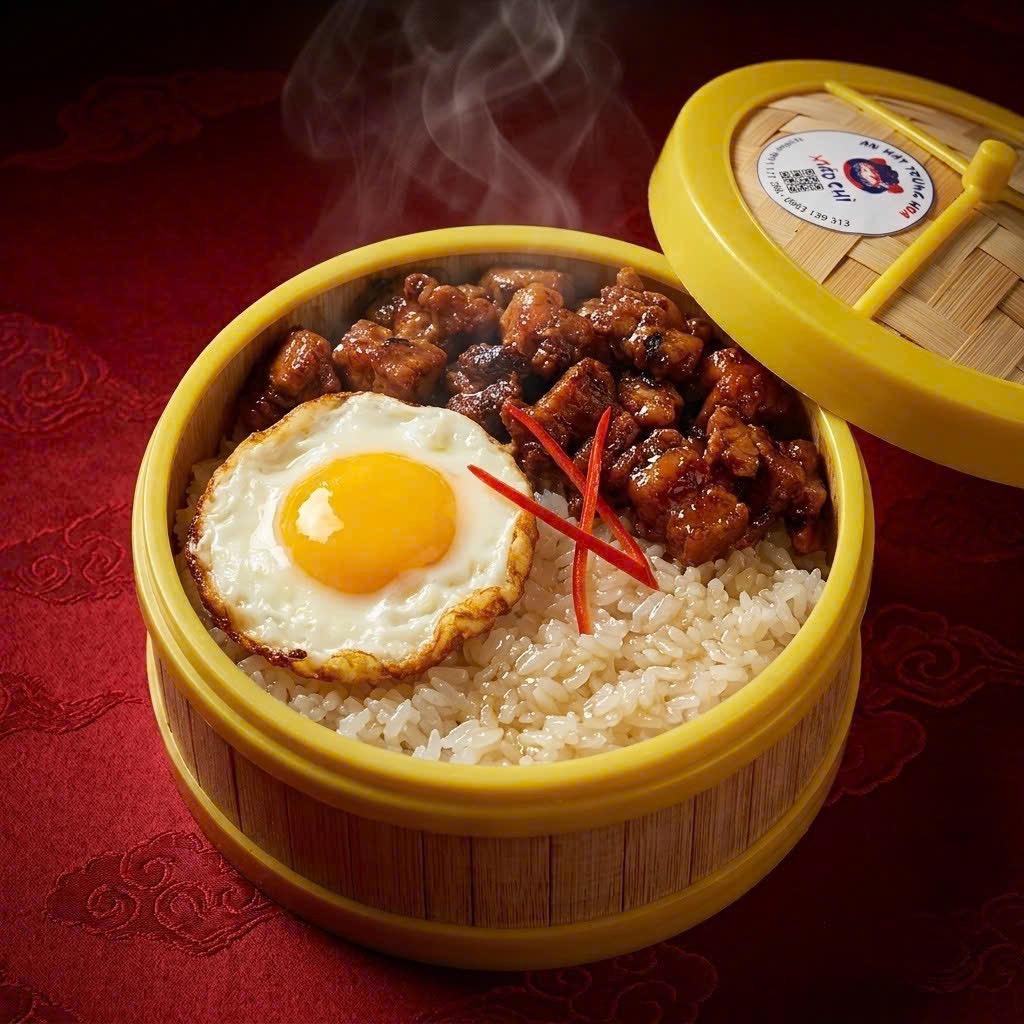 Xôi thịt gà hấp Quảng Đông vị cay