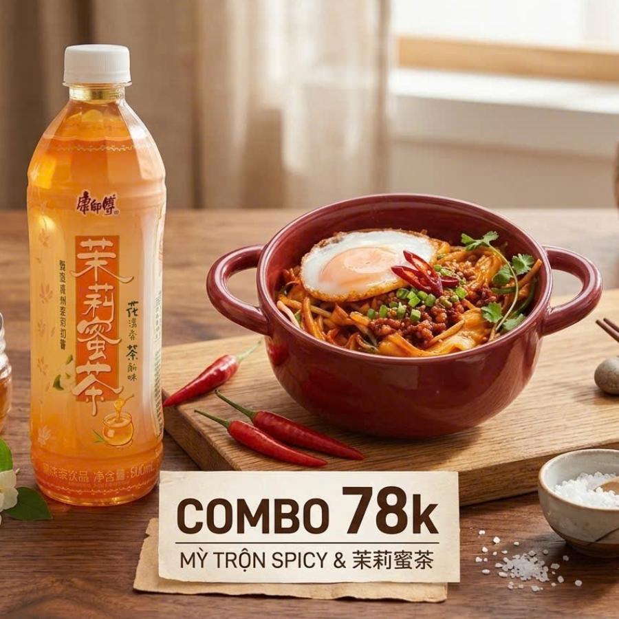 Combo mỳ trộn spicy & Trà hoa nhài mật ong