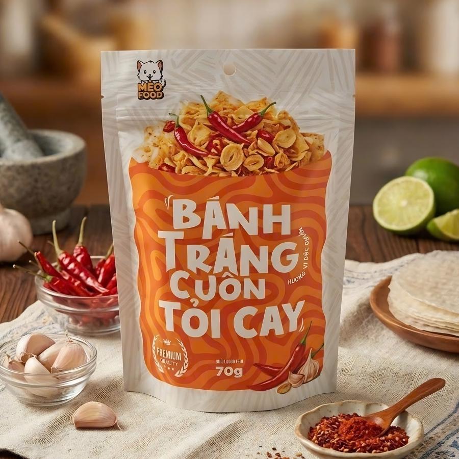 Bánh tráng cuộn tỏi cay