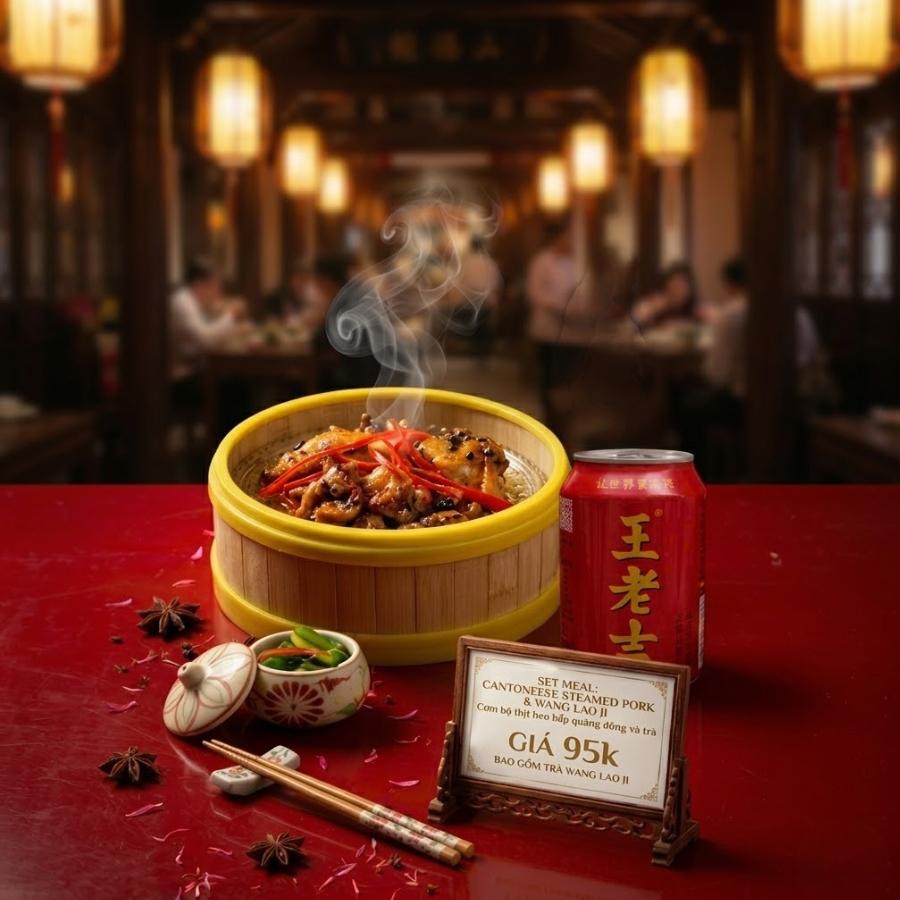 Combo thịt heo hấp Quảng Đông và trà