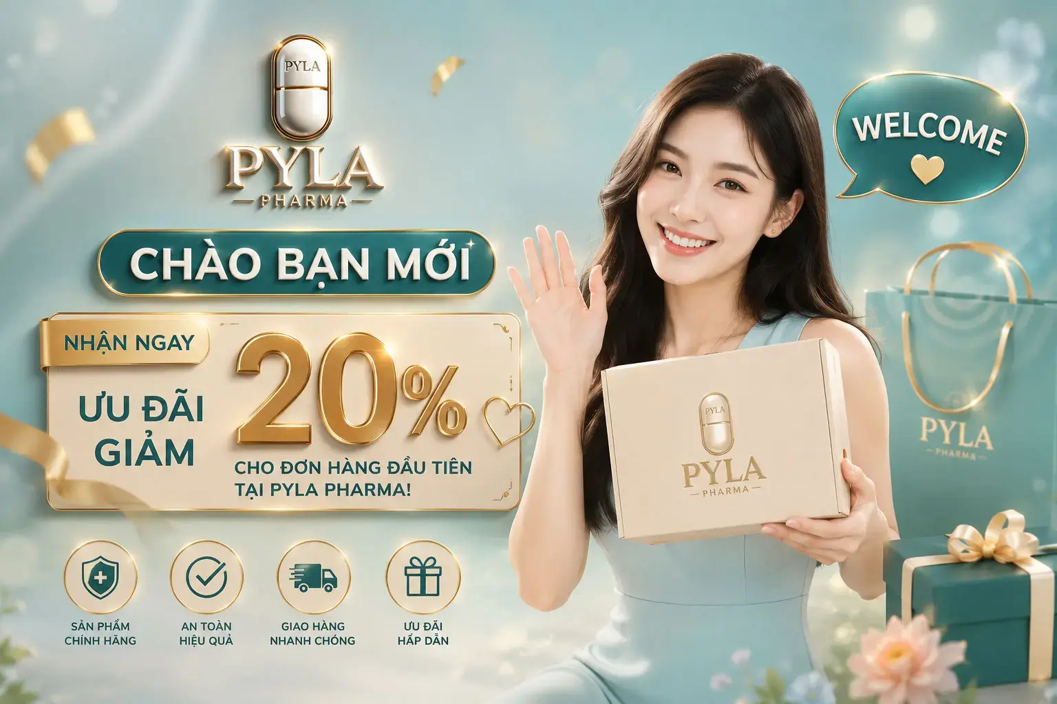 Chào bạn mới: Nhận ngay ưu đãi giảm 20% cho đơn hàng đầu tiên tại Pyla Pharma!