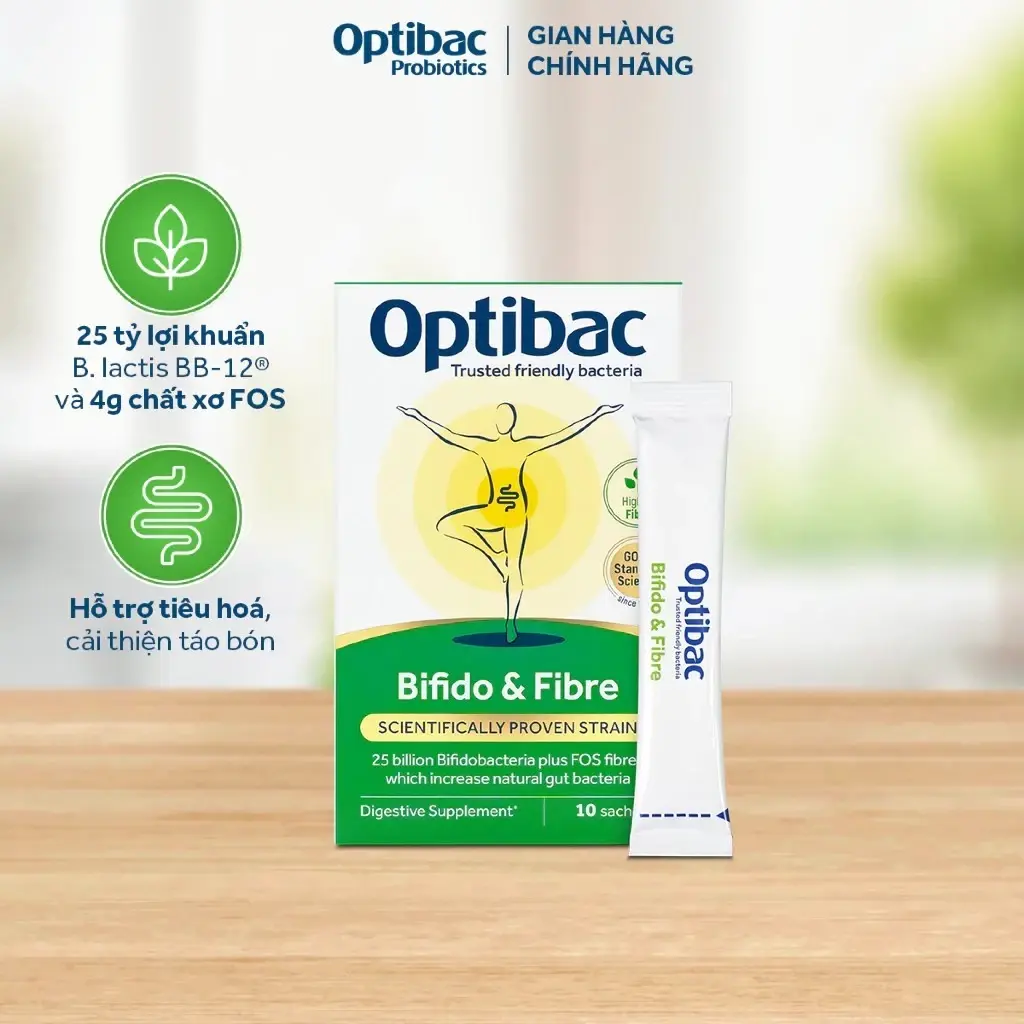Viên Uống Men Táo Bón Optibac Bifido & Fibre Anh - Giúp Nhuận Tràng, Mềm Phân, Giảm Đầy Bụng Cho Bà Bầu, Trẻ em, Người lớn tuổi