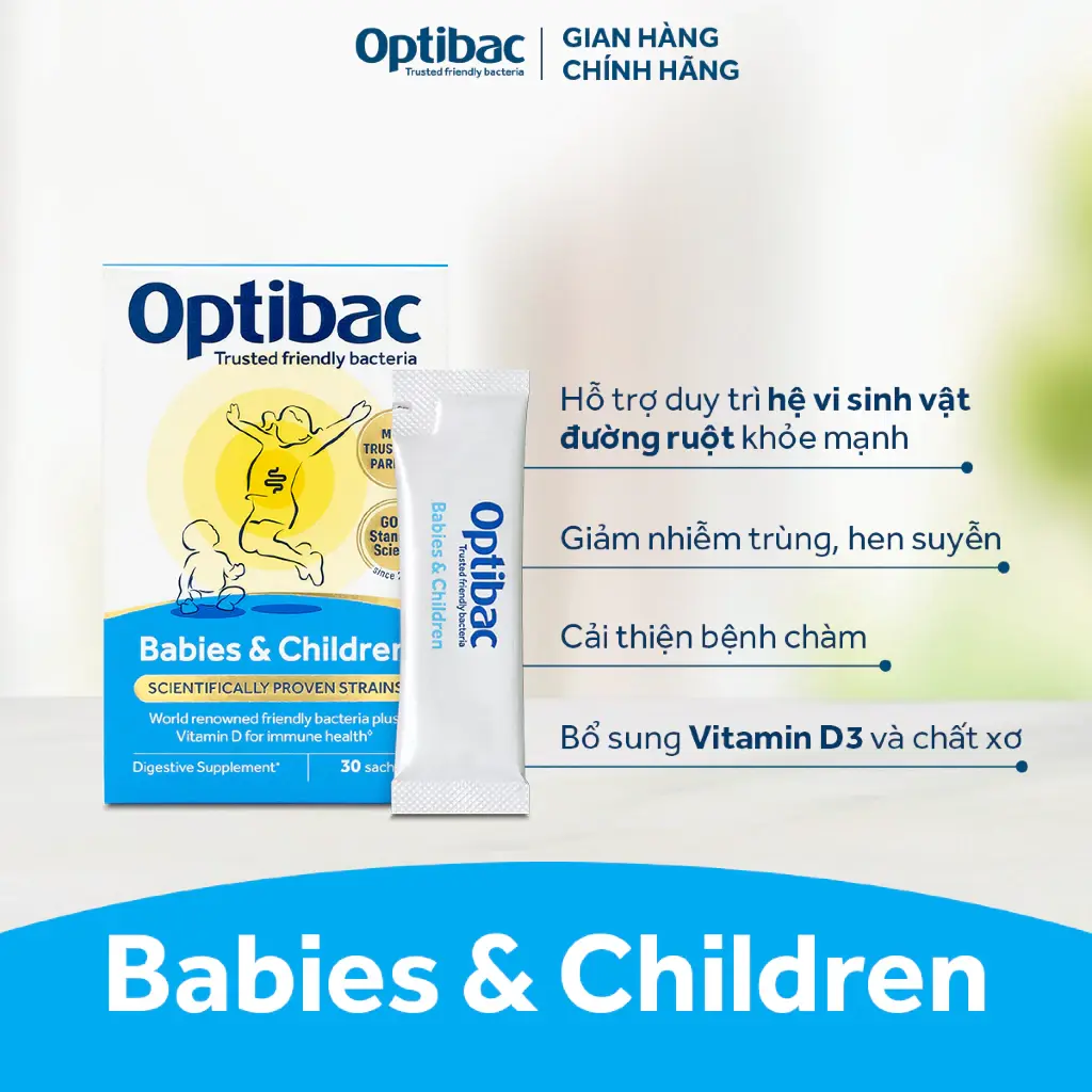 Viên Uống Men Vi Sinh Optibac Babies & Children - Bổ sung men vi sinh & chất xơ, vitamin D3 cho trẻ em từ 0 -12 tuổi