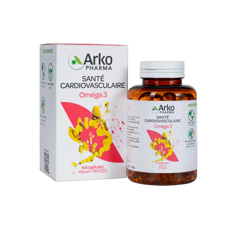 TPBVSK Arkopharma ARKOGELULES OMEGA 3 - Viên uống Omega 3 hỗ trợ tăng cường sức khỏe tim mạch (hộp 180 viên)
