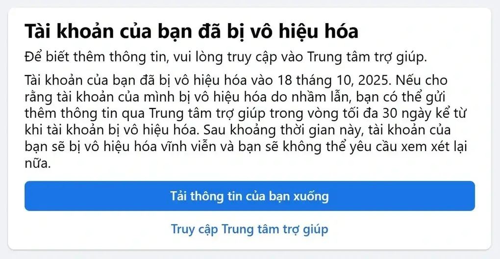 Nhiều người dùng Việt Nam bất ngờ bị Facebook khóa tài khoản không rõ lý do